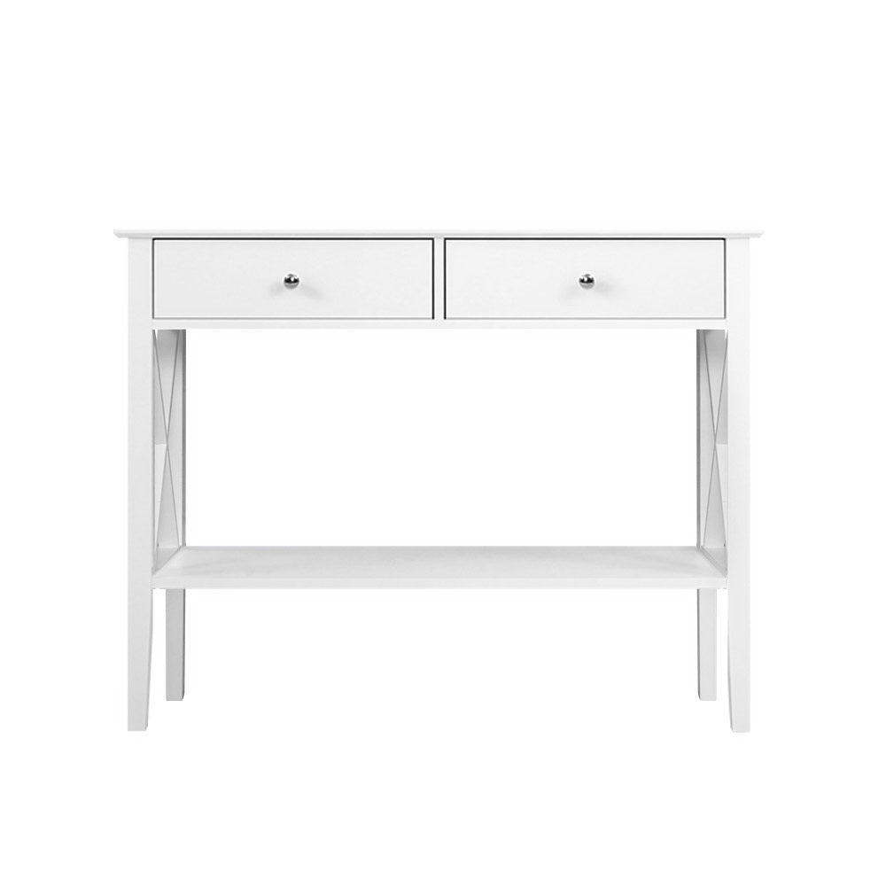 Desks: Artiss Console Table 2 Drawers 100CM White Chole