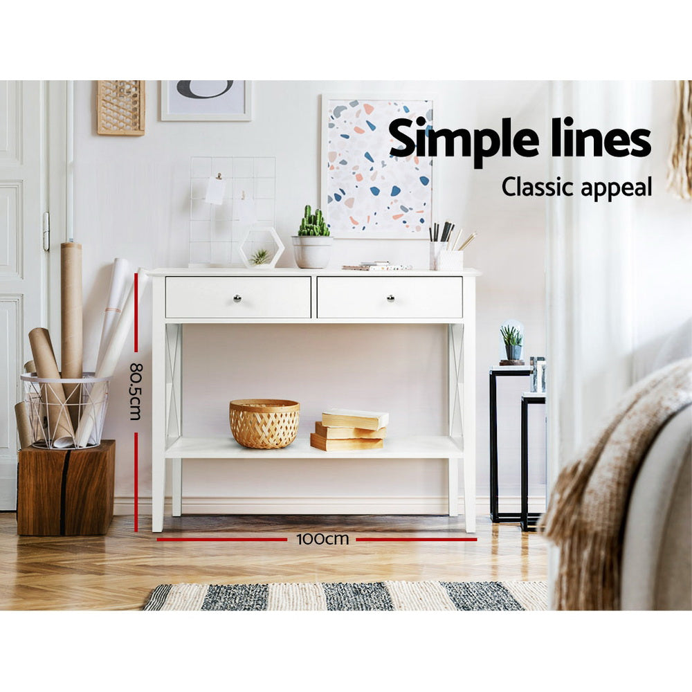 Desks: Artiss Console Table 2 Drawers 100CM White Chole