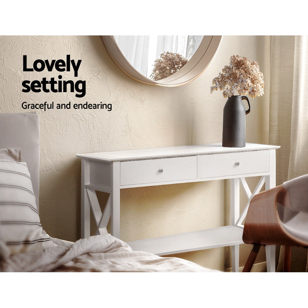 Desks: Artiss Console Table 2 Drawers 100CM White Chole