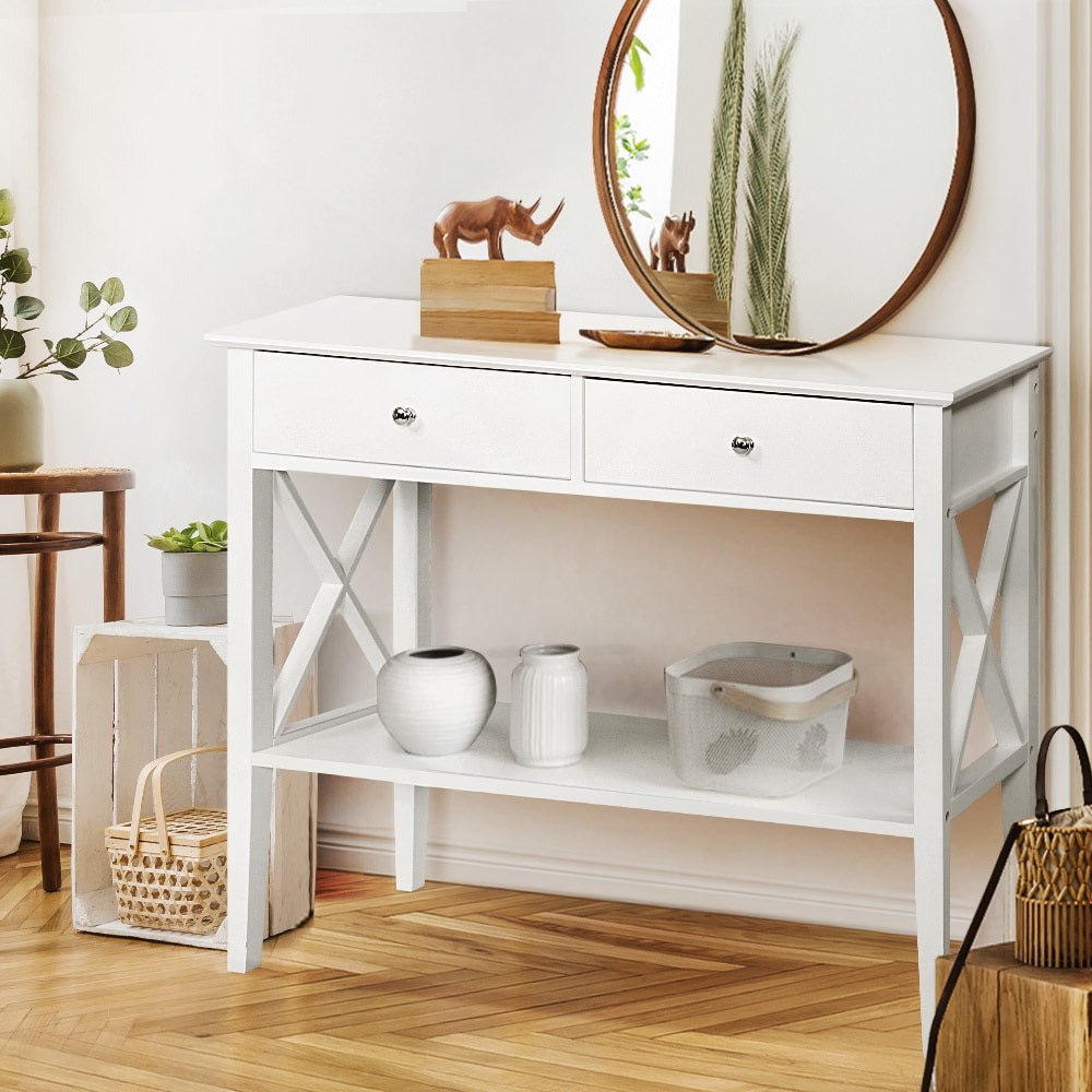 Desks: Artiss Console Table 2 Drawers 100CM White Chole