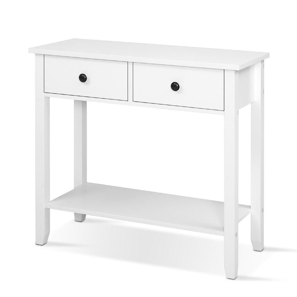Desks: Artiss Console Table 2 Drawers 80CM White Chole