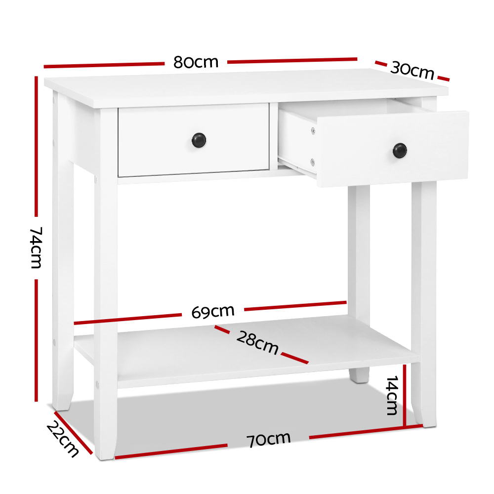 Desks: Artiss Console Table 2 Drawers 80CM White Chole