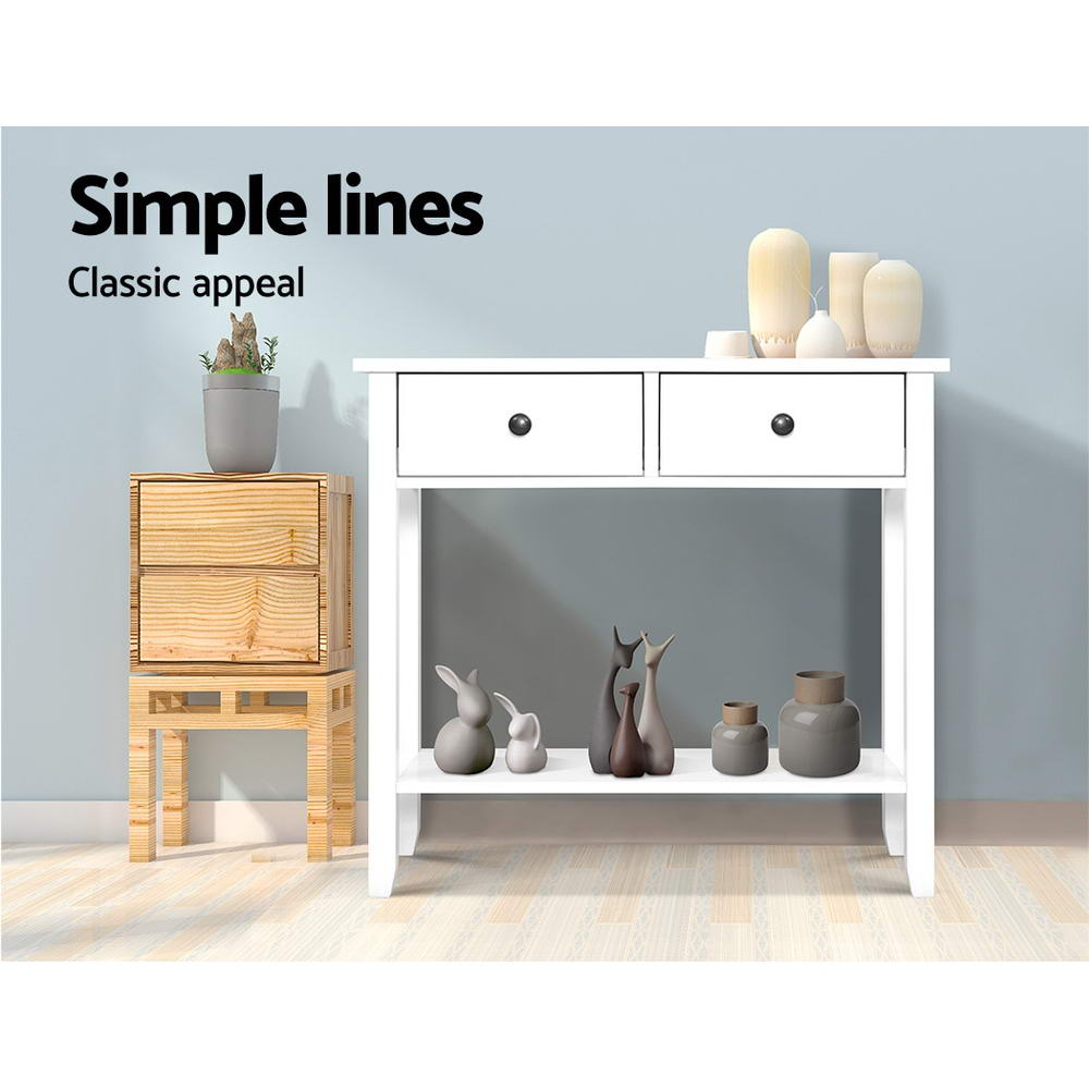 Desks: Artiss Console Table 2 Drawers 80CM White Chole