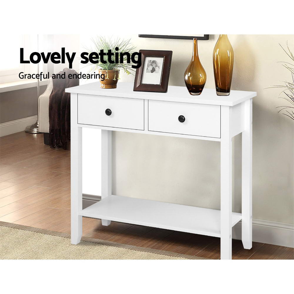 Desks: Artiss Console Table 2 Drawers 80CM White Chole