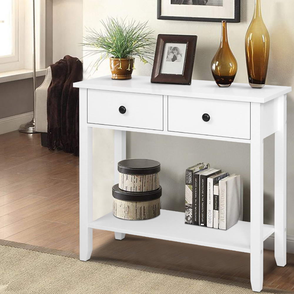 Desks: Artiss Console Table 2 Drawers 80CM White Chole