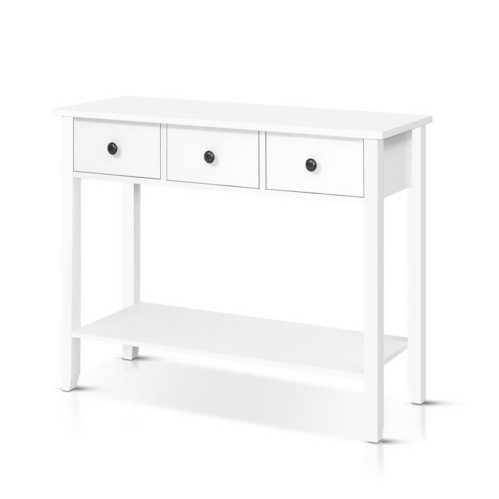 Desks: Artiss Console Table 3 Drawers 100CM White Chole