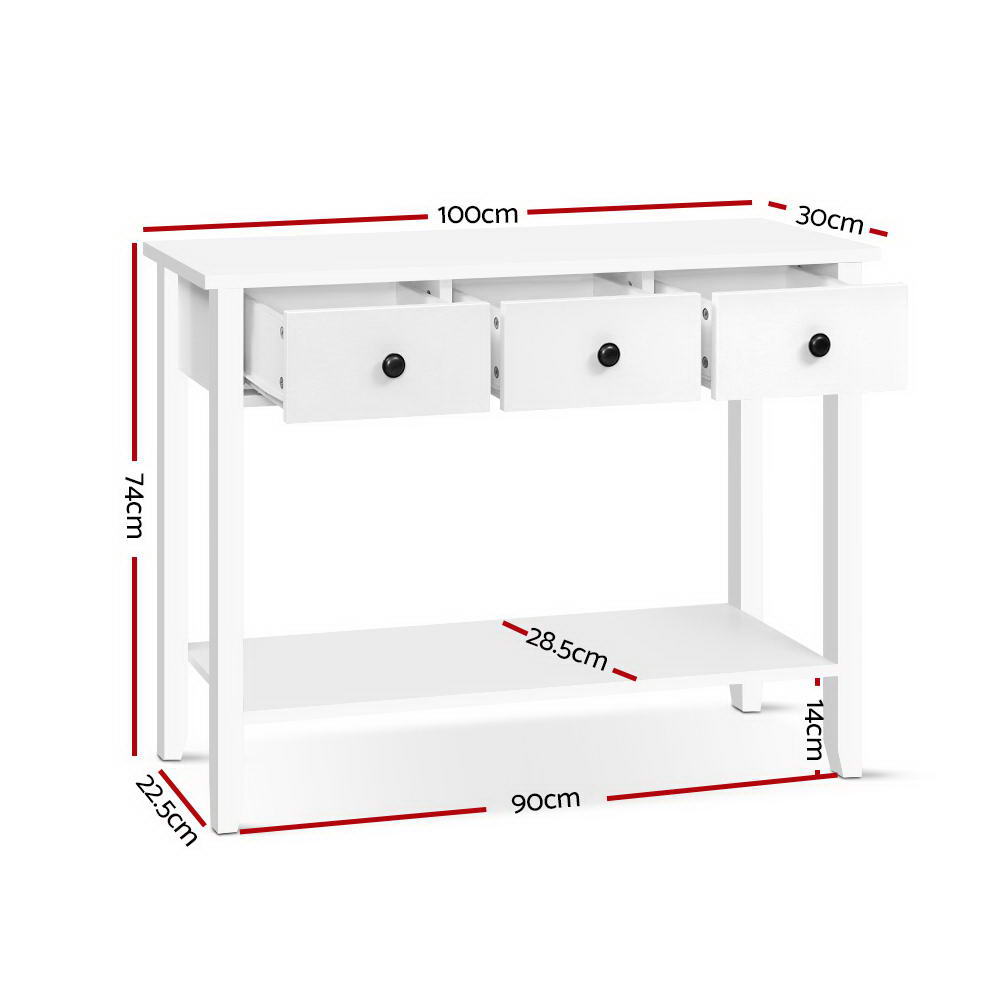 Desks: Artiss Console Table 3 Drawers 100CM White Chole