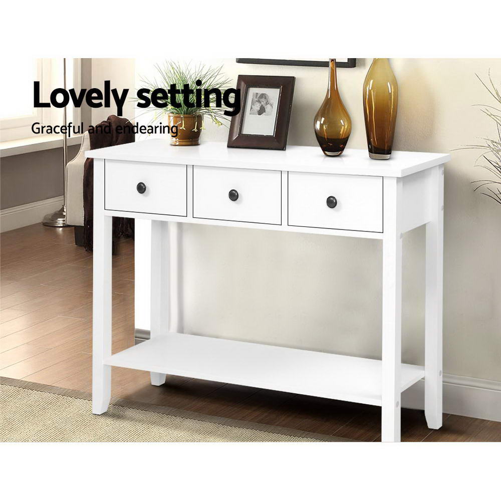 Desks: Artiss Console Table 3 Drawers 100CM White Chole