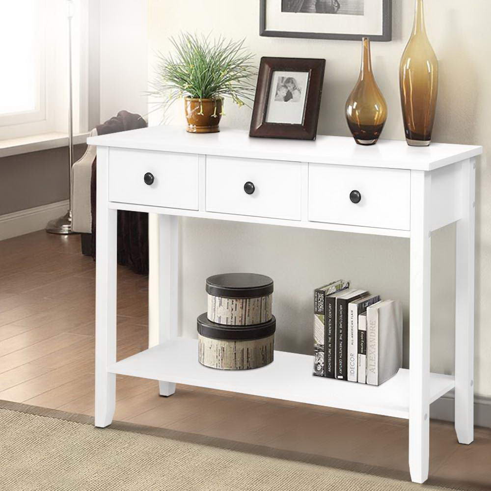 Desks: Artiss Console Table 3 Drawers 100CM White Chole