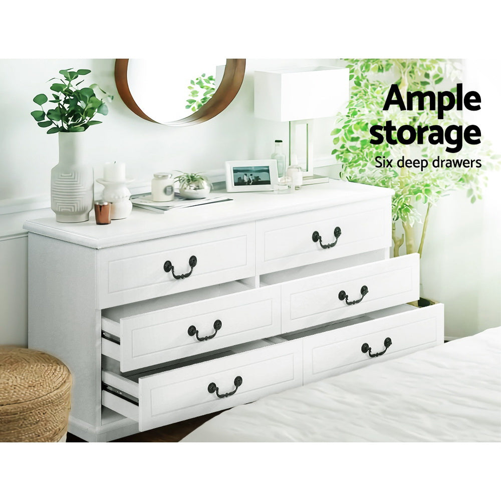 Dressers: Artiss 6 Chest of Drawers - KUBI White
