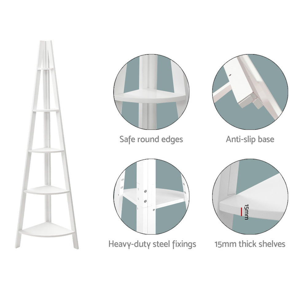Bookcases & Shelves: Artiss Bookshelf Corner Shelf 5 Tiers - CANE White