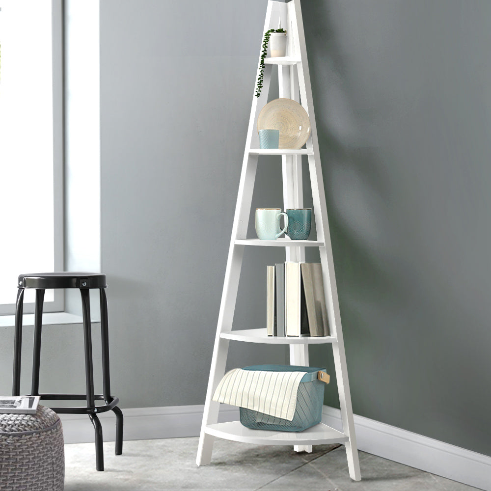 Bookcases & Shelves: Artiss Bookshelf Corner Shelf 5 Tiers - CANE White