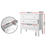 Dressers: Artiss 3 Chest of Drawers - BRITTANY White