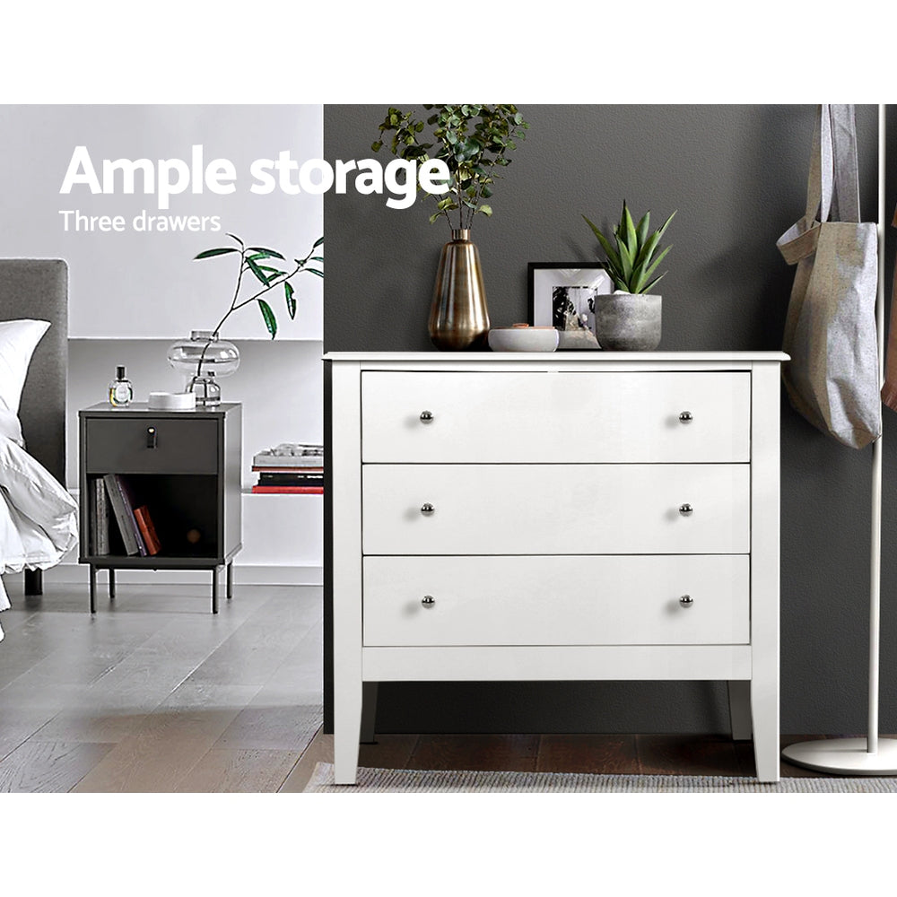 Dressers: Artiss 3 Chest of Drawers - BRITTANY White
