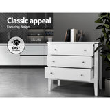 Dressers: Artiss 3 Chest of Drawers - BRITTANY White
