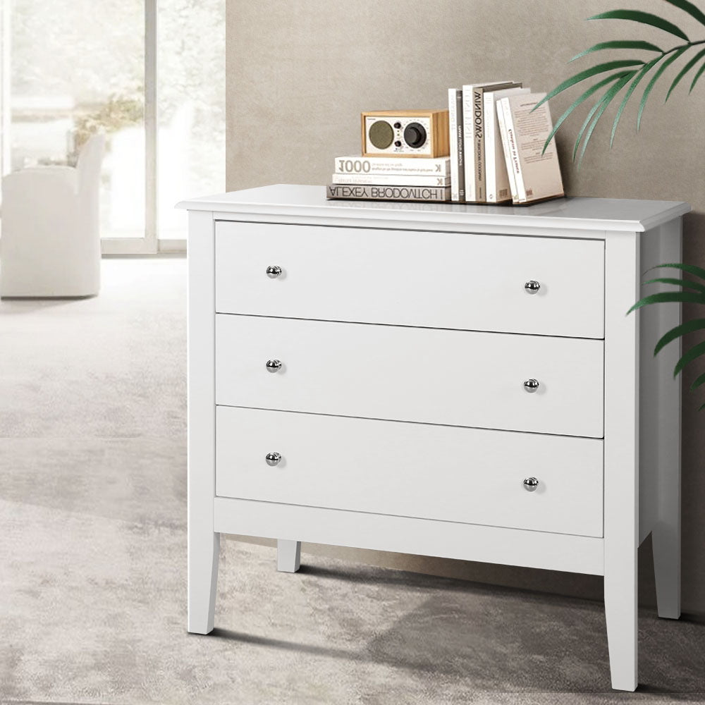 Dressers: Artiss 3 Chest of Drawers - BRITTANY White