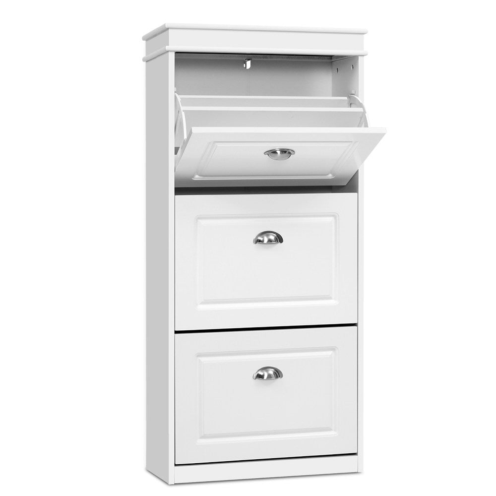 Shoe Storage: Artiss Shoe Rack Cabinet 18 Pairs 3-tier White Sena