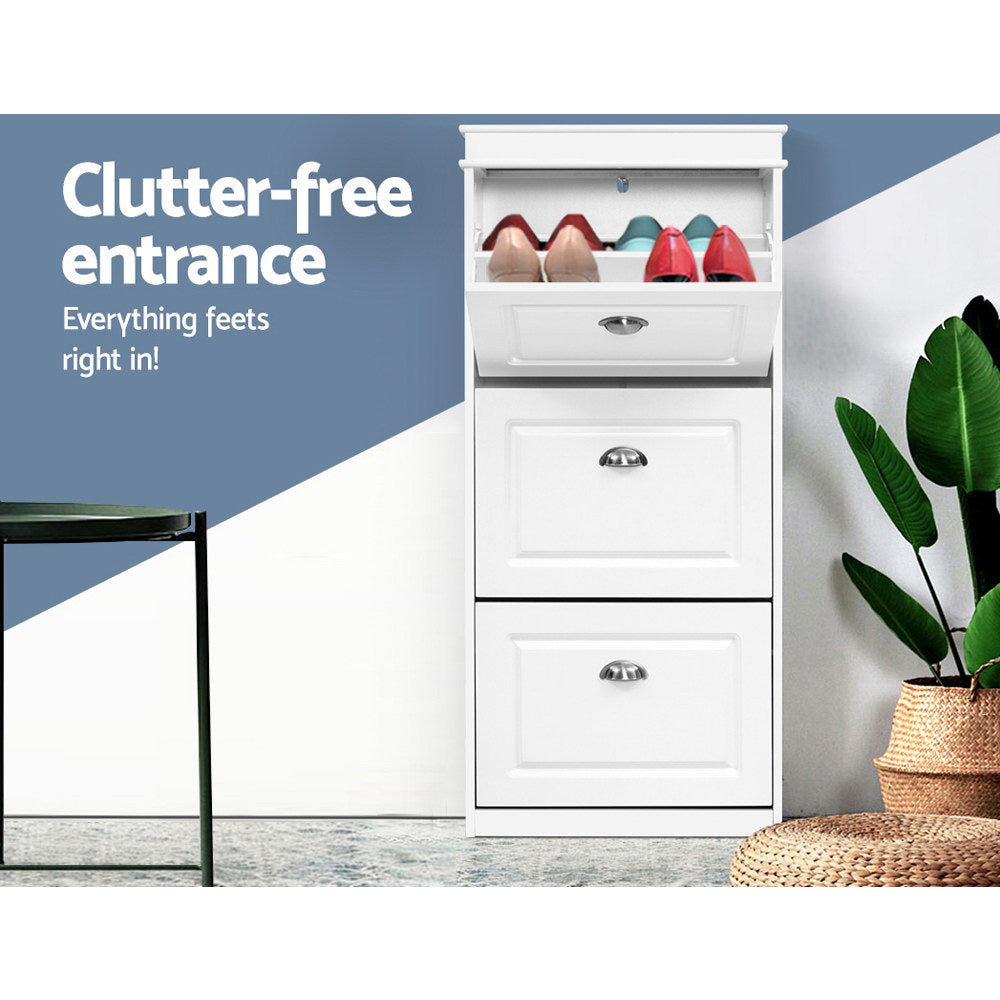 Shoe Storage: Artiss Shoe Rack Cabinet 18 Pairs 3-tier White Sena