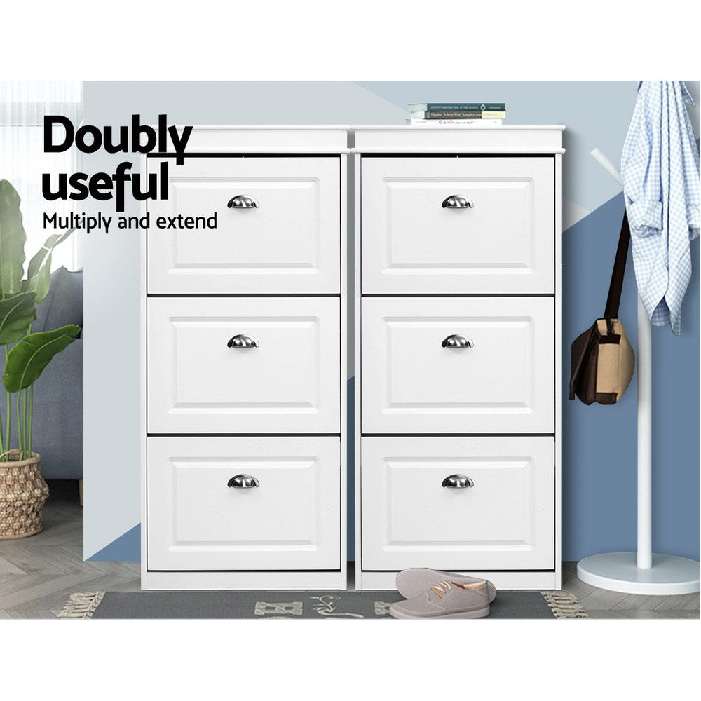 Shoe Storage: Artiss Shoe Rack Cabinet 18 Pairs 3-tier White Sena