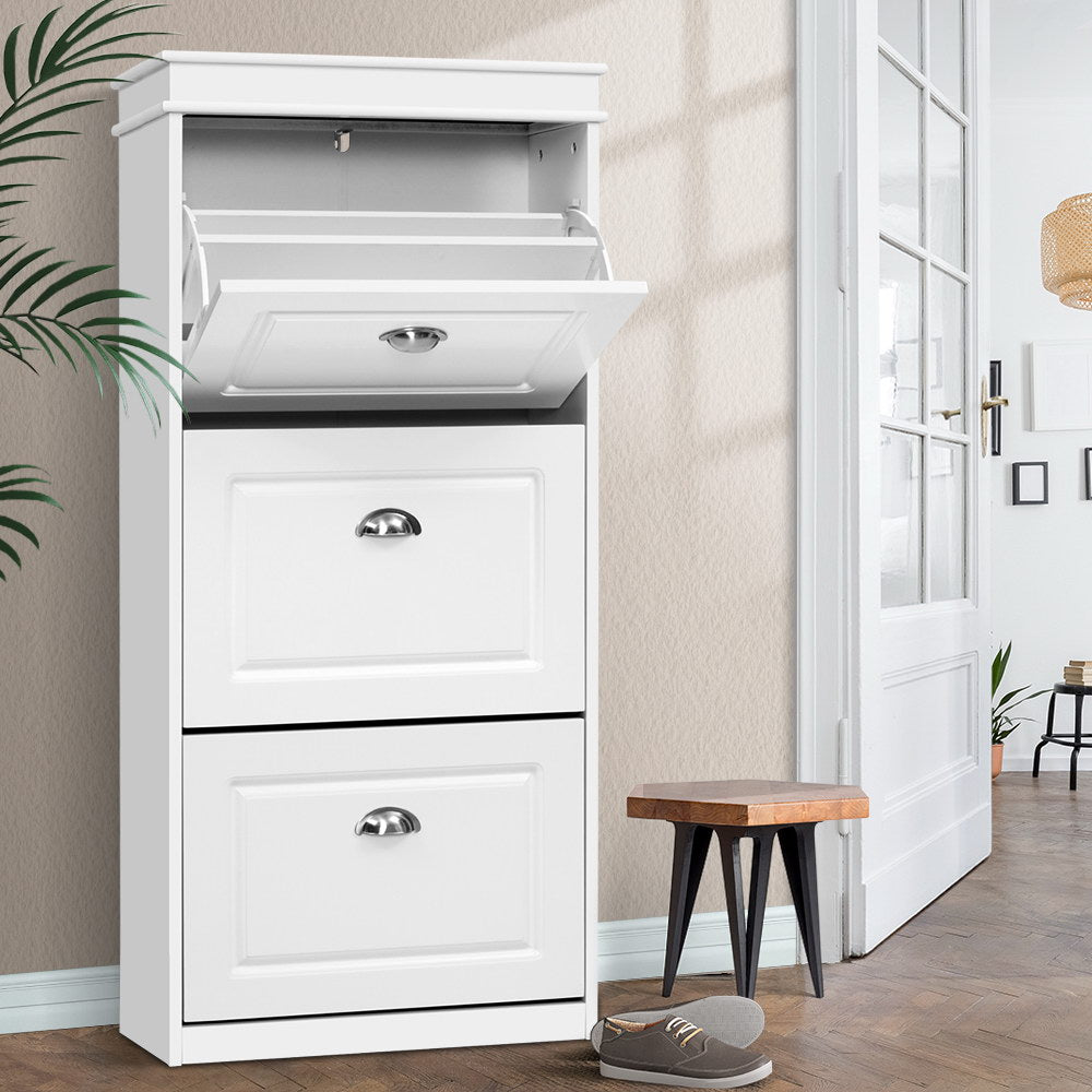 Shoe Storage: Artiss Shoe Rack Cabinet 18 Pairs 3-tier White Sena