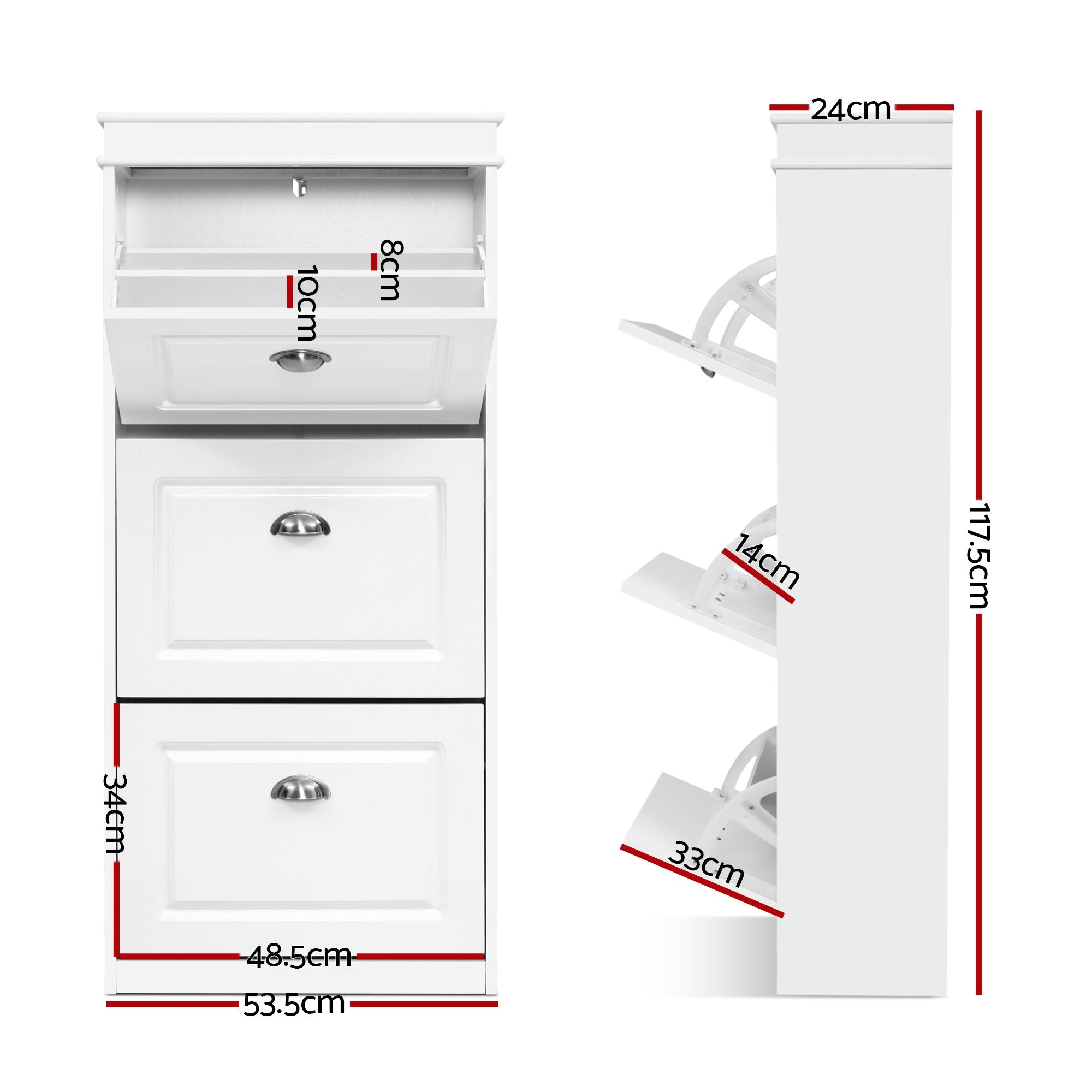 Artiss 2x Shoe Cabinet Storage Organiser 3 Flip Drawer White