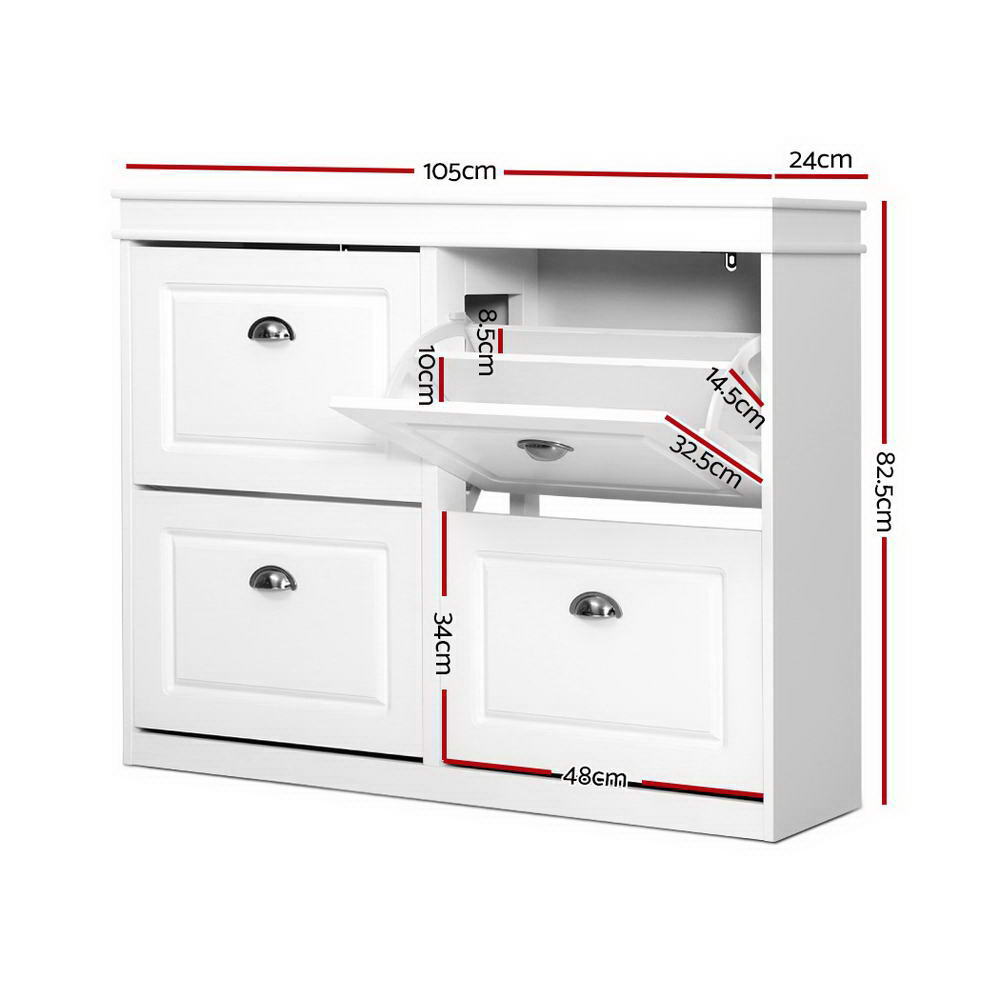 Shoe Storage: Artiss Shoe Rack Cabinet 16 Pairs 4-tier White Paul