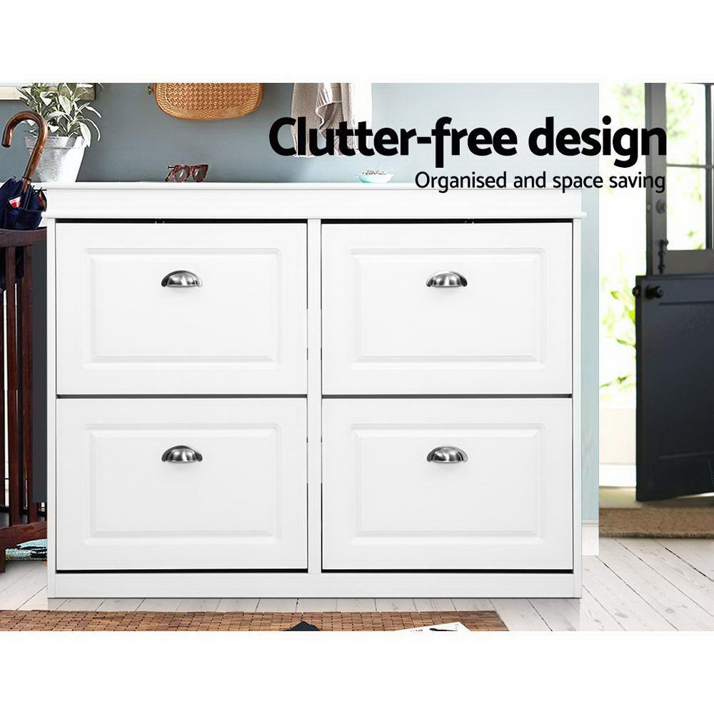 Shoe Storage: Artiss Shoe Rack Cabinet 16 Pairs 4-tier White Paul