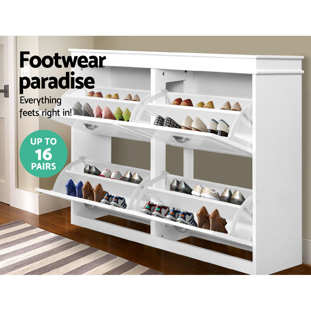 Shoe Storage: Artiss Shoe Rack Cabinet 16 Pairs 4-tier White Paul