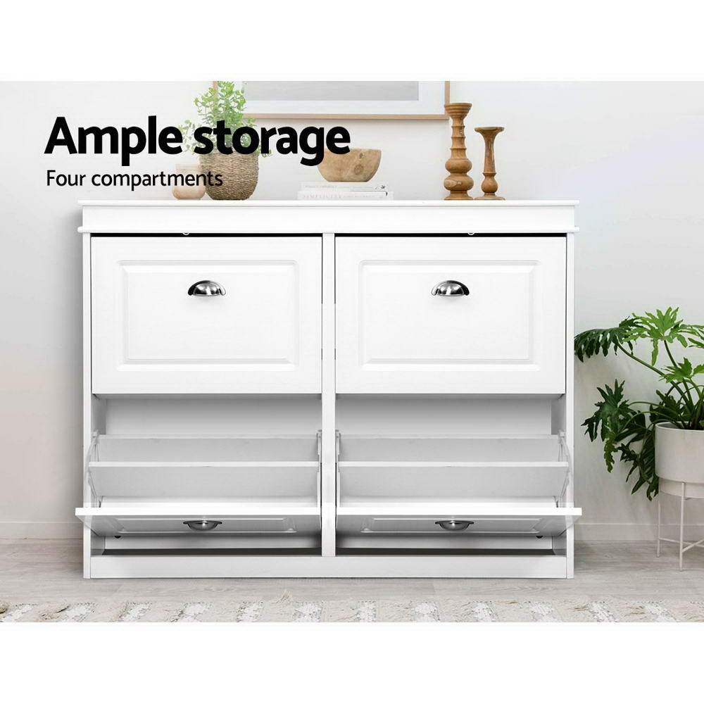 Shoe Storage: Artiss Shoe Rack Cabinet 16 Pairs 4-tier White Paul