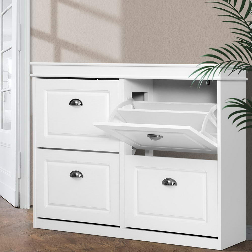 Shoe Storage: Artiss Shoe Rack Cabinet 16 Pairs 4-tier White Paul