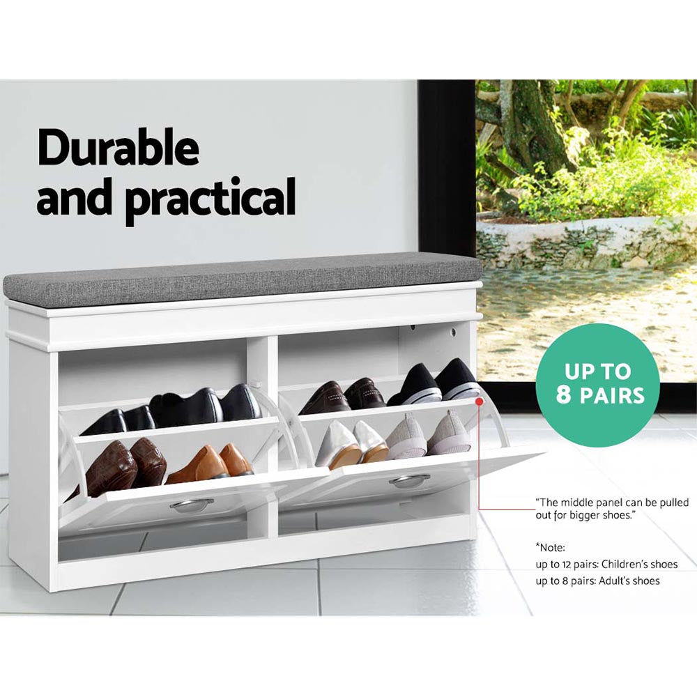 Shoe Storage: Artiss Shoe Rack Cabinet Bench 8 Pairs White