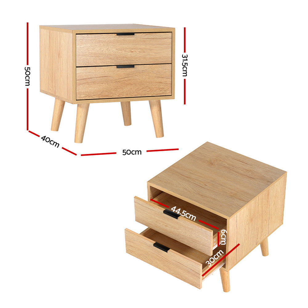 Bedside Tables: Artiss Bedside Table 2 Drawers - Pine