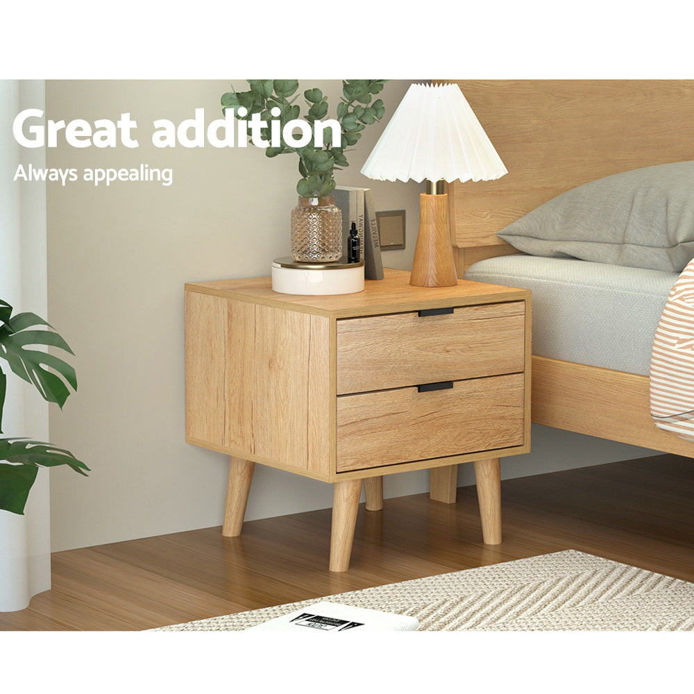 Bedside Tables: Artiss Bedside Table 2 Drawers - Pine