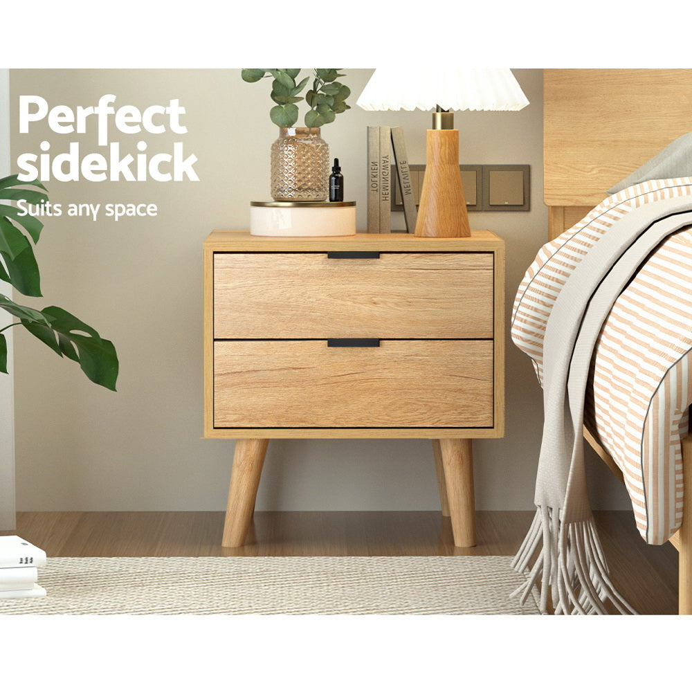 Bedside Tables: Artiss Bedside Table 2 Drawers - Pine