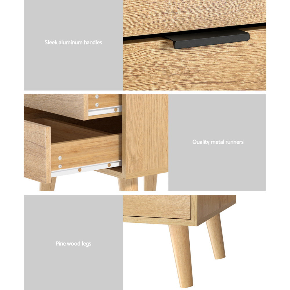 Bedside Tables: Artiss Bedside Table 2 Drawers - Pine