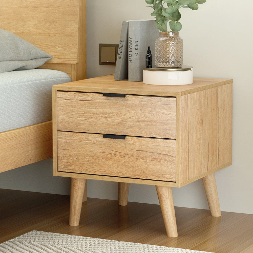 Bedside Tables: Artiss Bedside Table 2 Drawers - Pine