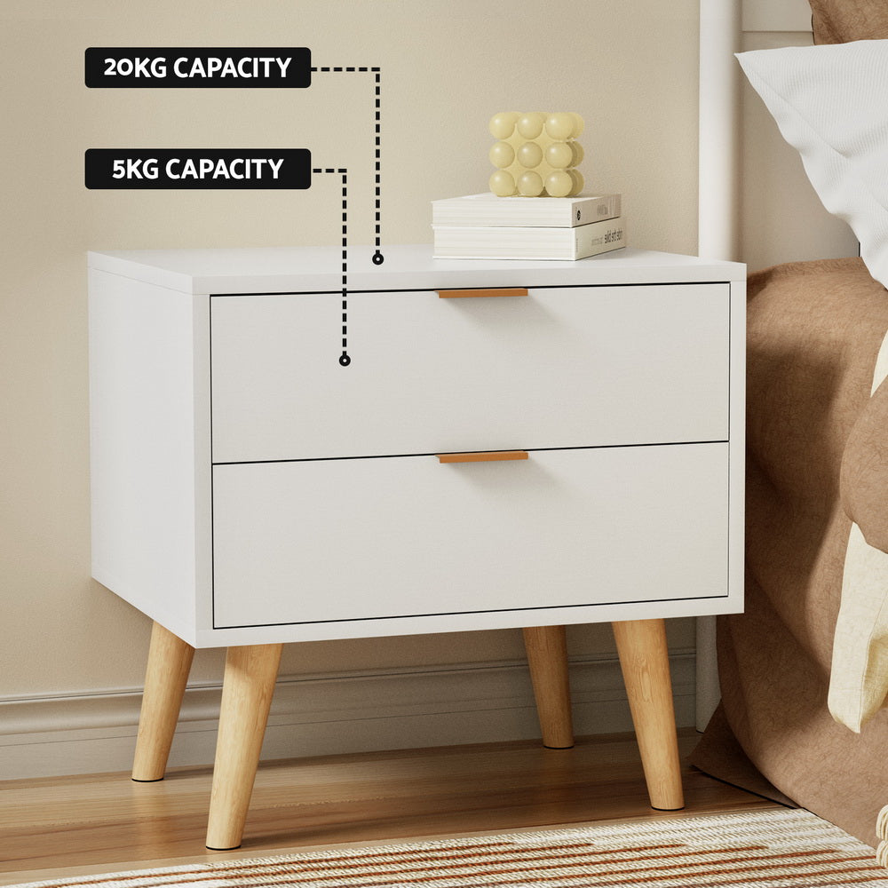 Bedside Tables: Artiss Bedside Table 2 Drawers - White