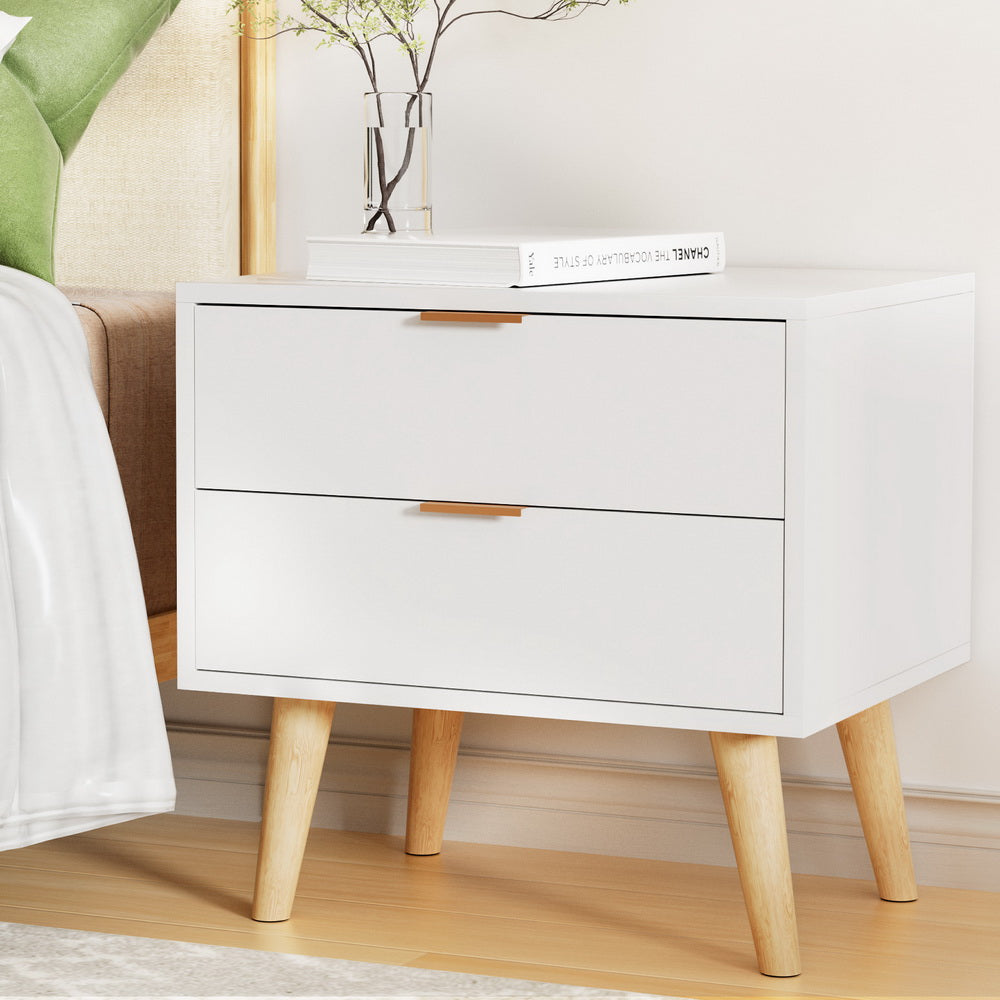 Bedside Tables: Artiss Bedside Table 2 Drawers - White