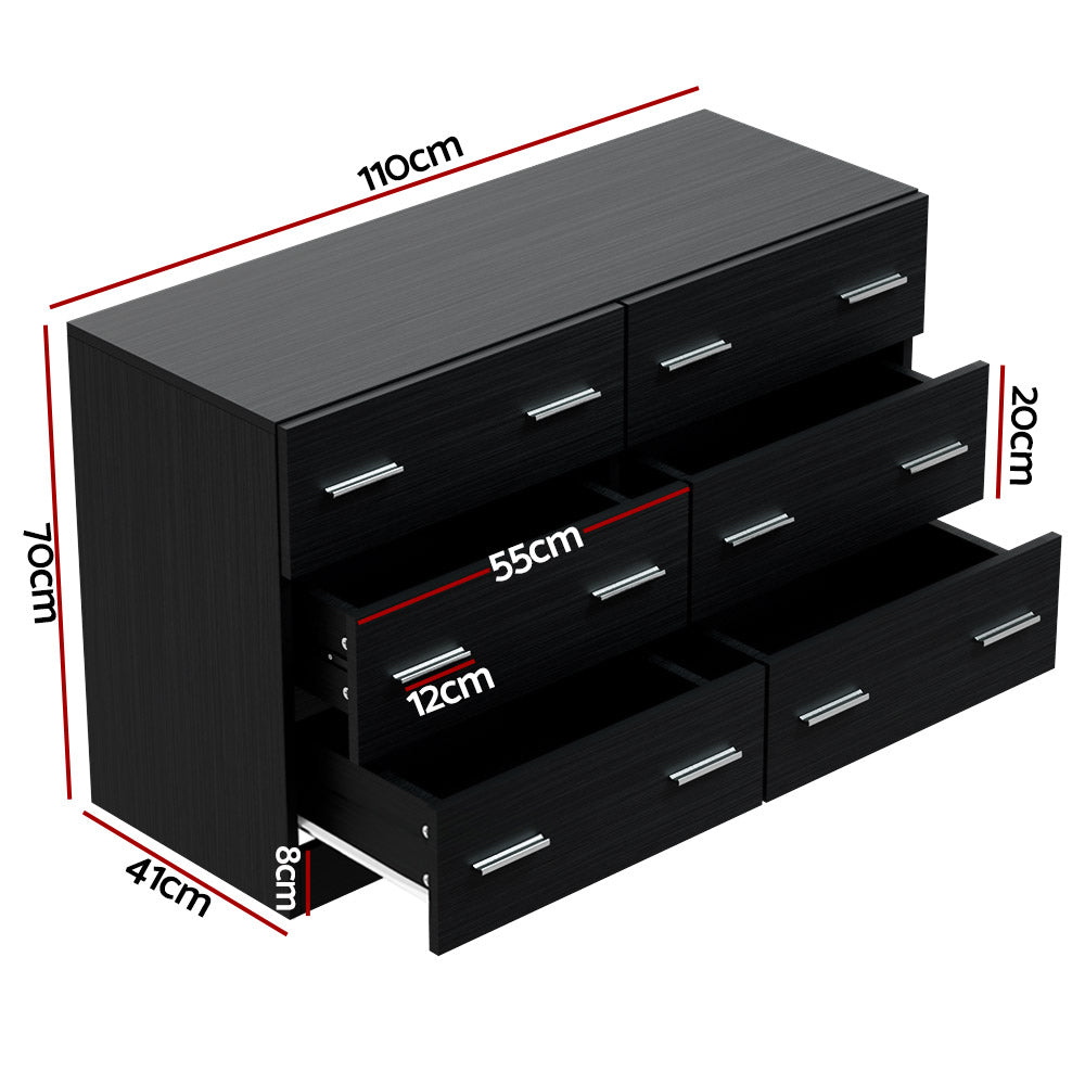 Dressers: Artiss 6 Chest of Drawers - VEDA Black