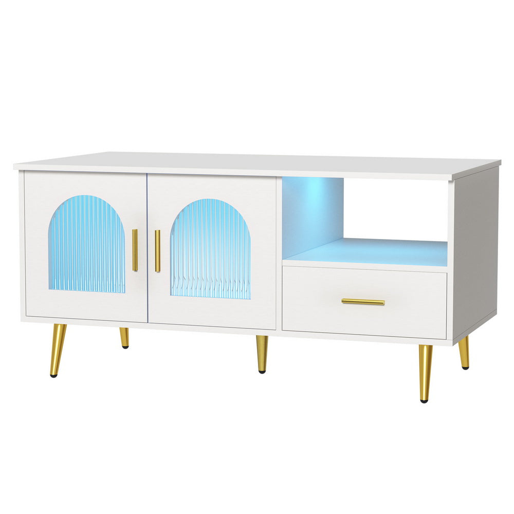 Coffee Tables: Artiss LED Coffee Table Shelf Drawer Storage White
