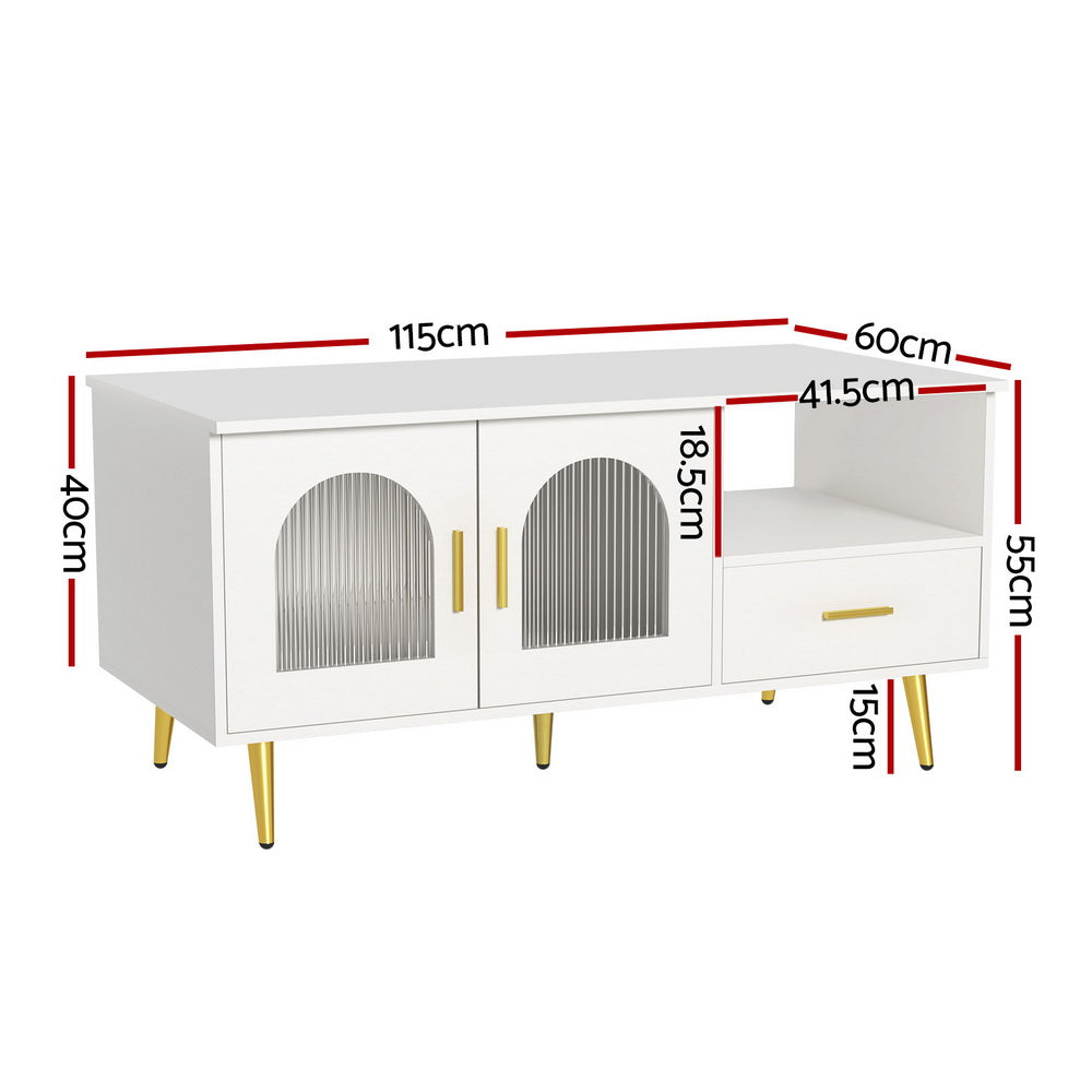 Coffee Tables: Artiss LED Coffee Table Shelf Drawer Storage White
