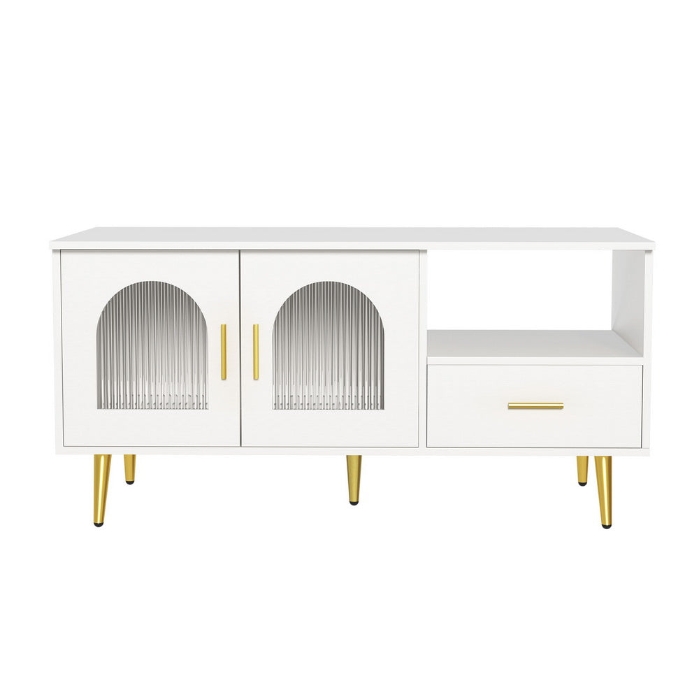 Coffee Tables: Artiss LED Coffee Table Shelf Drawer Storage White