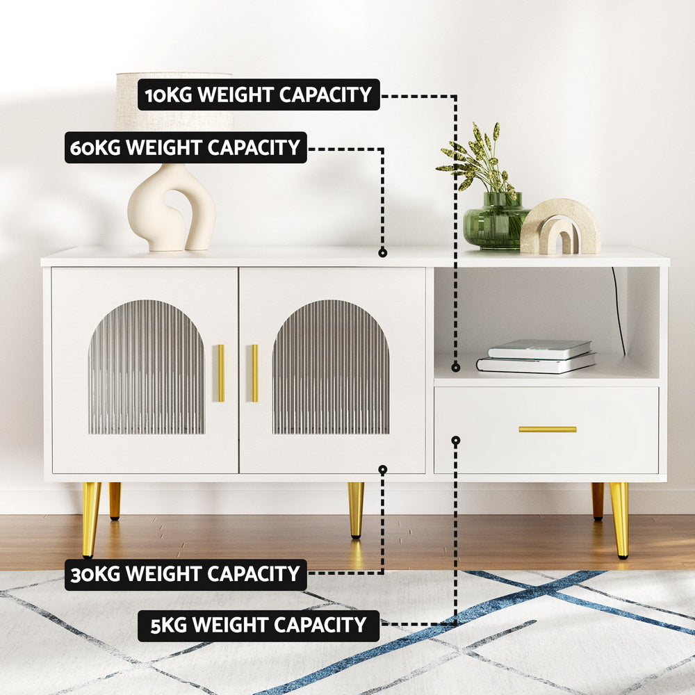Coffee Tables: Artiss LED Coffee Table Shelf Drawer Storage White