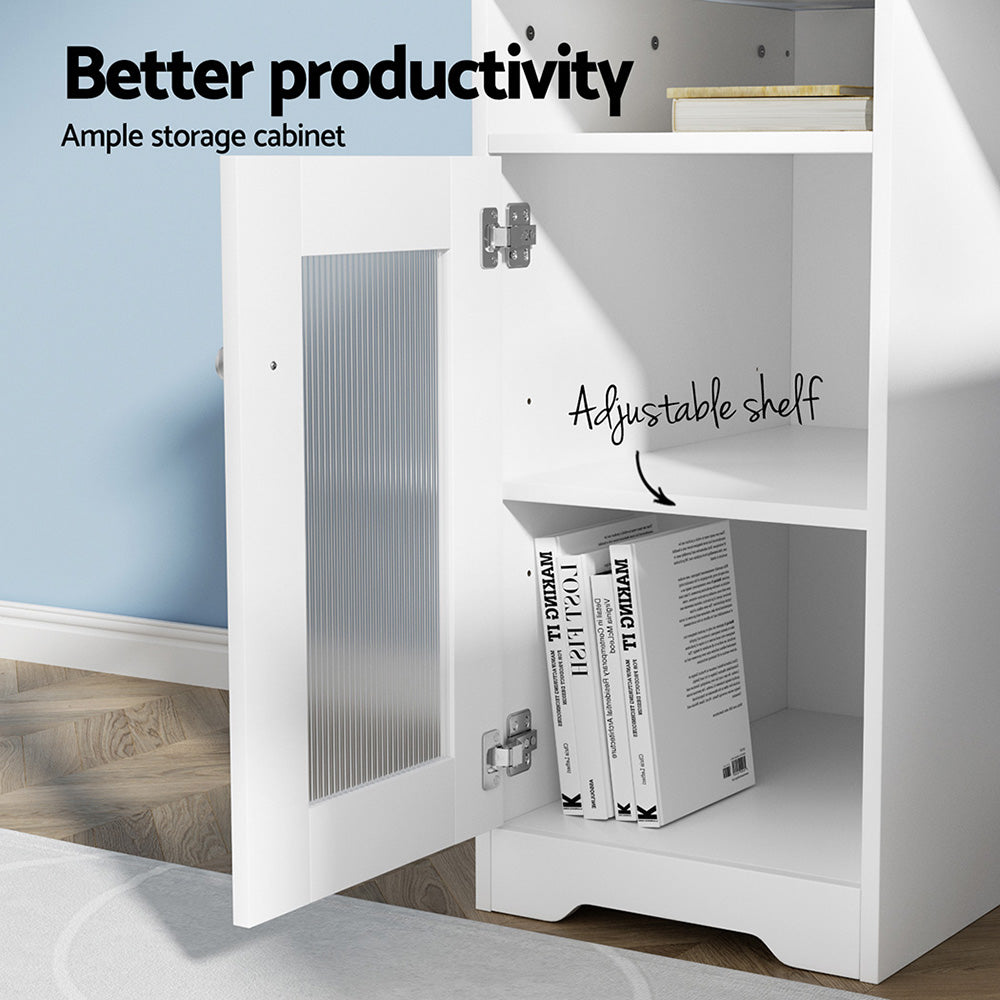 Desks: Artiss Computer Desk Shelf Cabinet L-Shape White 150CM