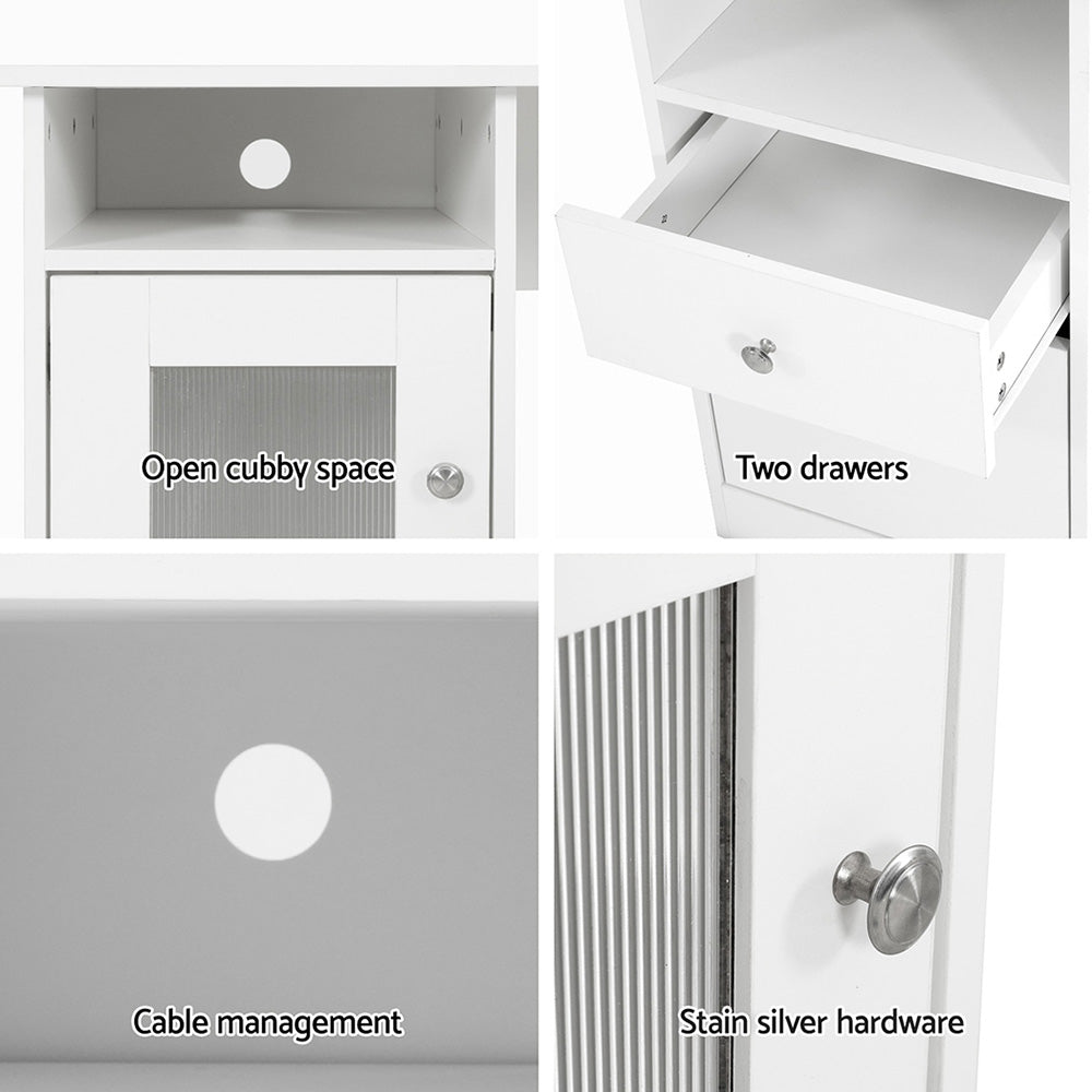 Desks: Artiss Computer Desk Shelf Cabinet L-Shape White 150CM