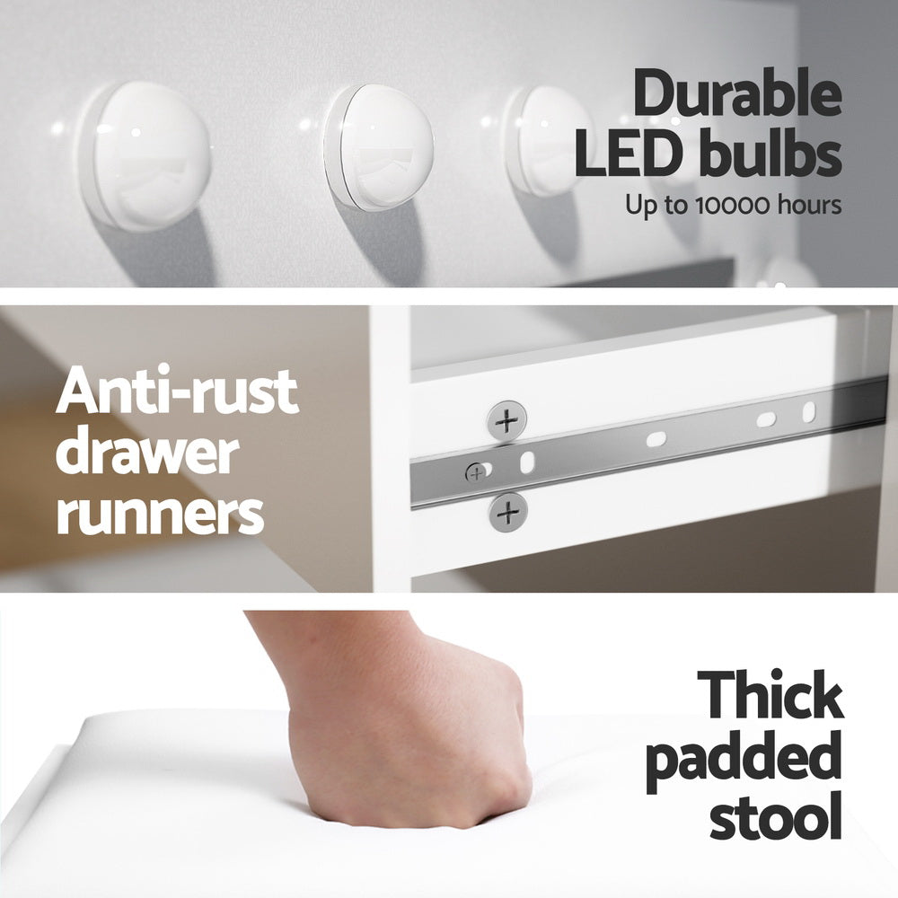 Dressing Vanity & Dressing Tables: Artiss Dressing Table Set Stool 12 Led Bulbs White