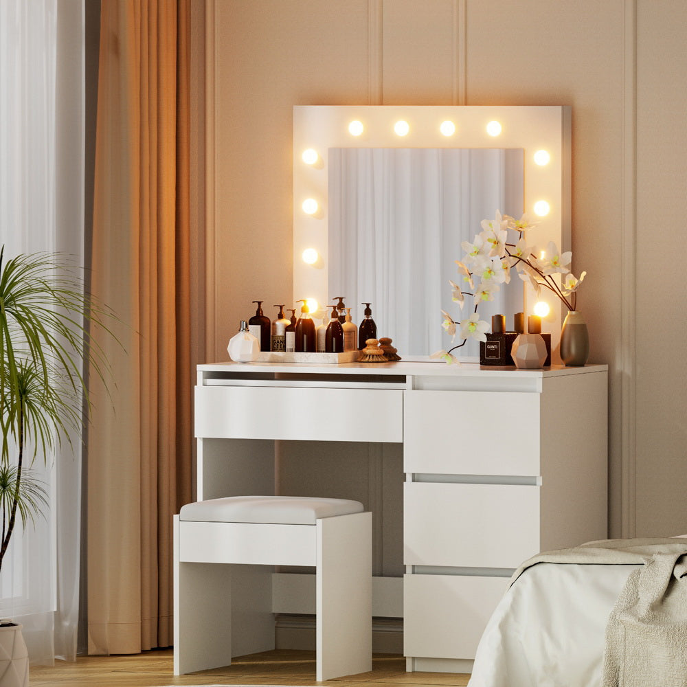 Dressing Vanity & Dressing Tables: Artiss Dressing Table Set Stool 12 Led Bulbs White