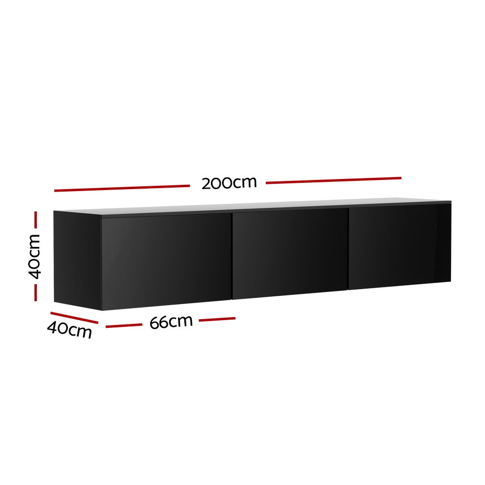 TV Units: Artiss Floating Entertainment Unit TV Cabinet High Glossy Black 3 Cabinets 200CM