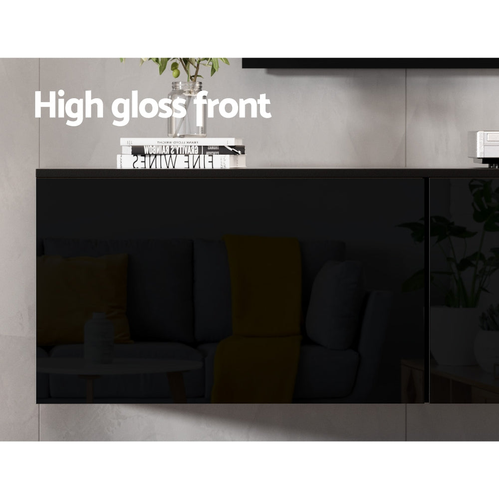TV Units: Artiss Floating Entertainment Unit TV Cabinet High Glossy Black 3 Cabinets 200CM