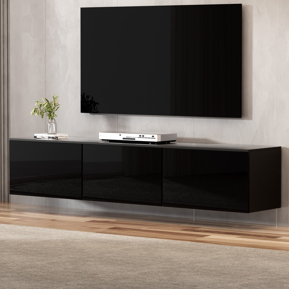 TV Units: Artiss Floating Entertainment Unit TV Cabinet High Glossy Black 3 Cabinets 200CM